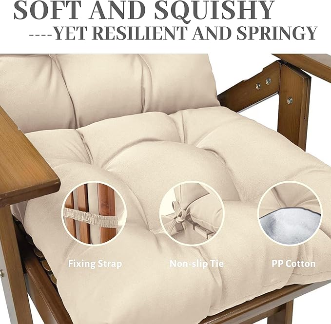 Rocking Chair Cushion Adirondack Chair Cushions with Non-Slip Ties, High Back Patio Chair Cushions,Fade-Resistant & Waterproof,Indoor/Outdoor Rocking Chair Pad for Living Room, Deck, Beige