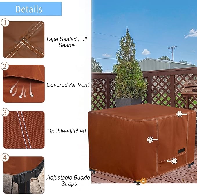 NettyPro Waterproof Ottoman Cover Square 24 x 24 Inch Outdoor Patio Furniture Ottoman Table Cover, Brown
