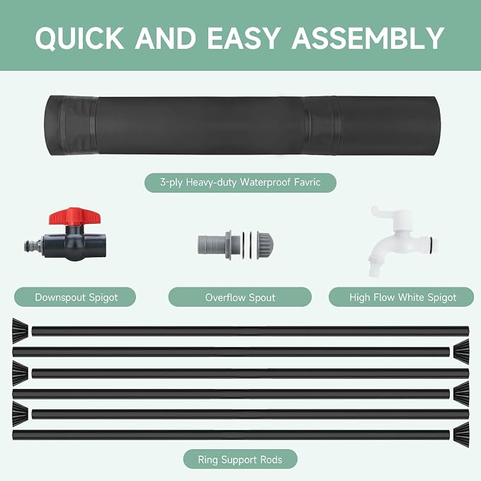 Collapsible Rain Barrel Water Storage Containers-105 Gallon Portable Rainwater Collect System Water Tank to Collect Rainwater from Gutter Downspout Water Catcher with Spigots,Filter＆Overflow Kits