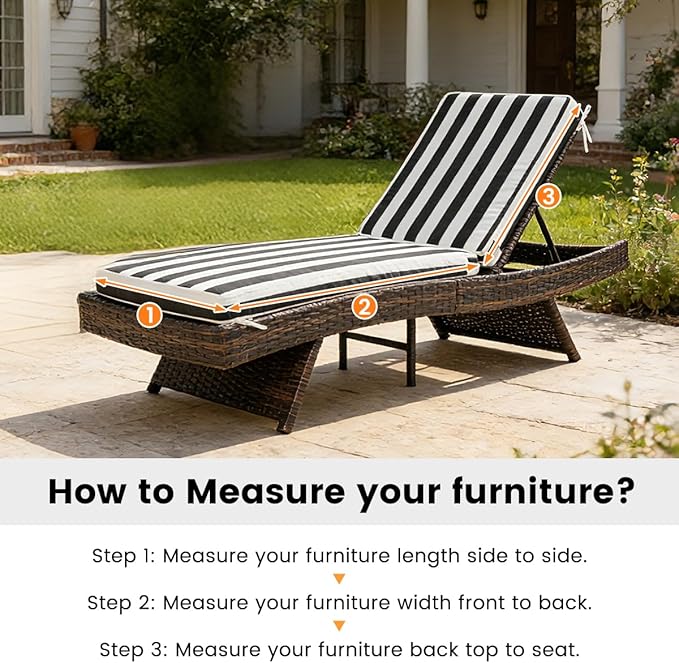 Sundale Outdoor Olefin Chaise Lounge Cushion Set of 2, Water-Resistant Patio Lounge Chair Cushion, Thick Lounger Pad with 4 Straps Cabana Stripe Black, 80 x 26 x 4 Inches