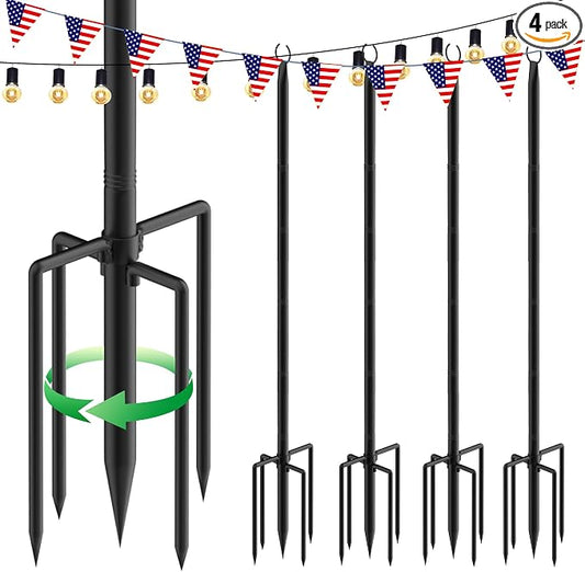 4 Pack 9.3Ft String Light Poles, Outside Metal Poles with Fork, Lighting Hanging Post Accessories for Patio Decor Garden Backyard Yard Front Porch Outside Decorations
