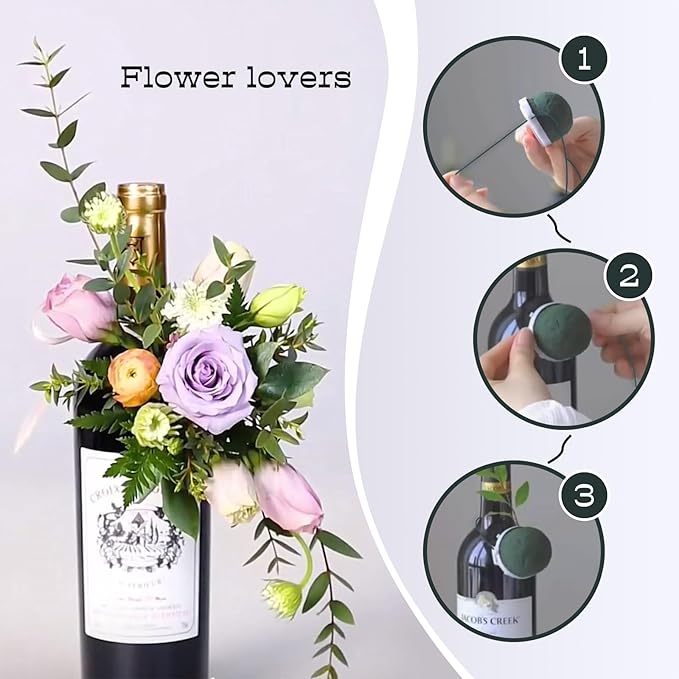24 Pcs Mini Floral Foam Holder Floral Foam Round with 2 Rolls Green Floral Wire Floral Foam Blocks for Table Wedding Wine Bottle Hat Décor (24)