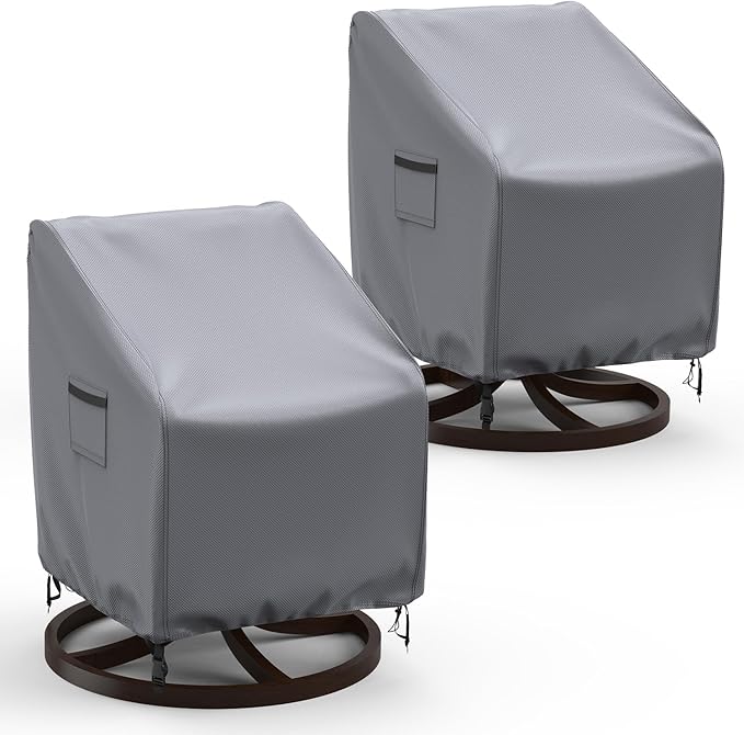 Swivel Patio Chair Covers, 2 Pack Waterproof Outdoor Rocking Chair Covers, Lawn Patio Furniture Covers, Heavy Duty Lounge Chair Cover, 33" W×37" D×38.5" H, Grey