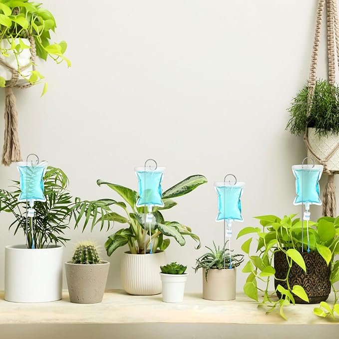 Norme 6 Pcs Plant Drip Irrigation Set 500 ml Drip Water Bag Plant Waterer with Support Rod Stakes Self Watering Spikes Automatic Watering System for Potted Indoor Outdoor