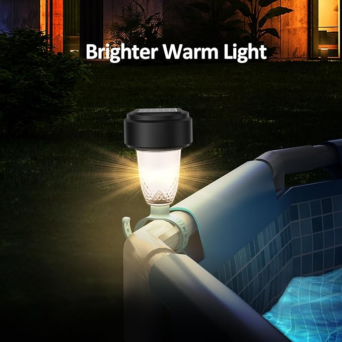 VICHTOP Solar Pool Lights - 6 Pack, Pool Light for Framed Above Ground Pools, Swimming Pool Fence Decoration Accessories, Waterproof LED Pool Solar Lights, Pool Enclosure Lighting Decor