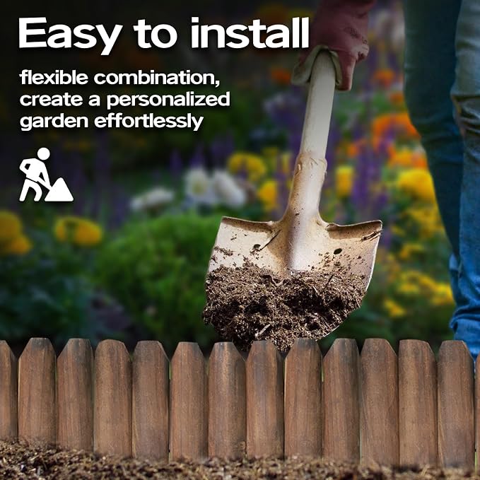 Wood Garden Edging, Wooden Fence Border Decorative Small Picket Panels for Flower Bed Barriers and Landscape Fencing (5.9" H x 47" L, 6 Pack)