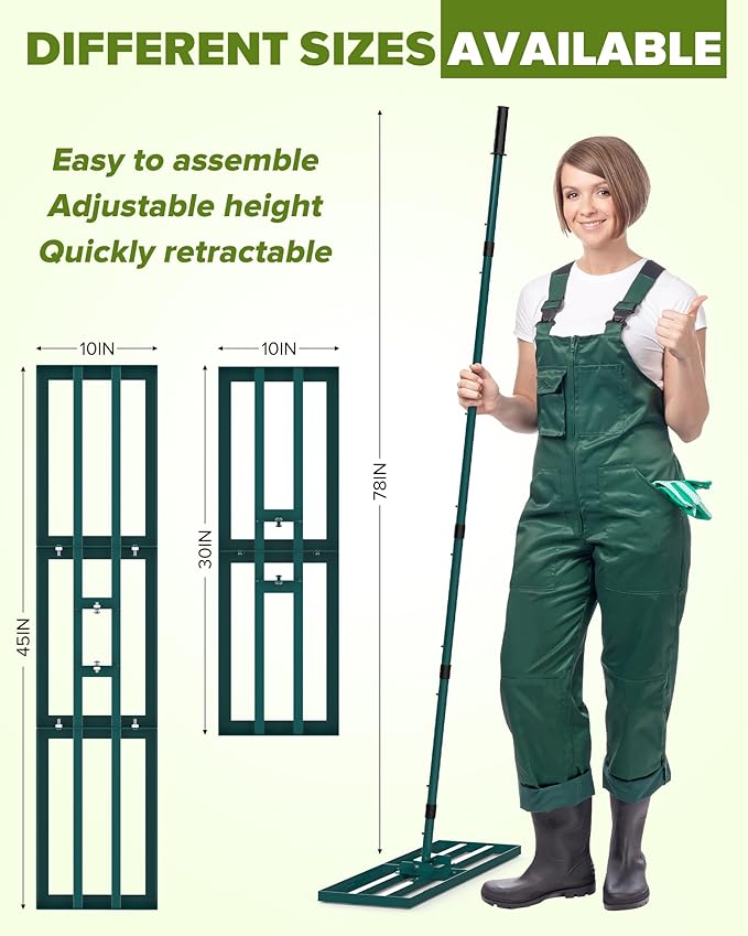 Lawn Leveling Rake, 30x10 Inch Lawn Leveler Tool with 78'' Adjustable Steel Handle, Durable Landscape Rake, Ease Level Soil Sand Dirt Surfaces,Ideal for Backyard, Garden, Golf Course, Pasture