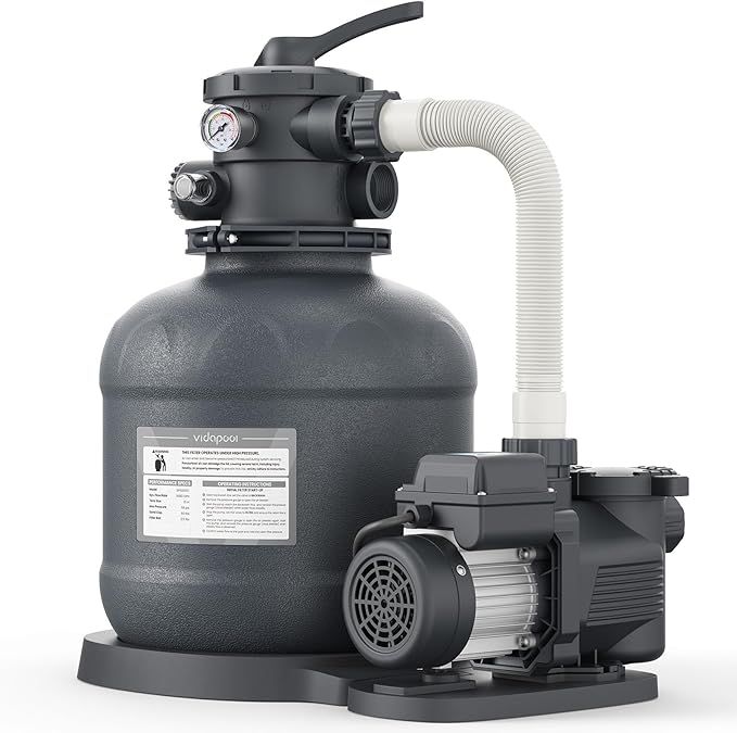 Sand Filter Pump for Above Ground Pool, Pool Pumps Above Ground with Timer, Pool Sand Filter with 6-Way Valve, Efficient Filtration, 15in, Up to 15,000 Gallons