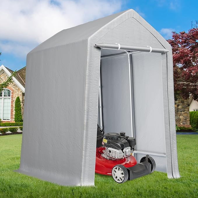 6'x8' Heavy Duty Carport Canopy for All-Season Protection - Waterproof, Portable Garage with Removable Sidewalls & Doors, Perfect for Motorcycles, Bikes, and Garden Tools