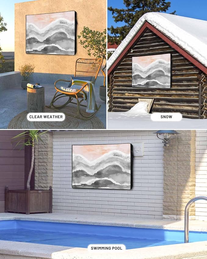 Outdoor TV Cover for Outside Flat Screen,Gray Gradient Water Ripples 600D Thick Waterproof Weatherproof Outdoor TV Screen Protector with Zipper for 52 to 55 Inch Flat Screens Boho Beach Ocean Style