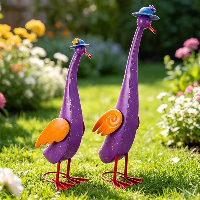 22" Duck Garden Statue Set of 2 Metal Ducks | Outdoor Decor Porch Animal Figurine Yard Art Sculptures Rustproof Lawn Ornament for Outside Patio Backyard Decorations