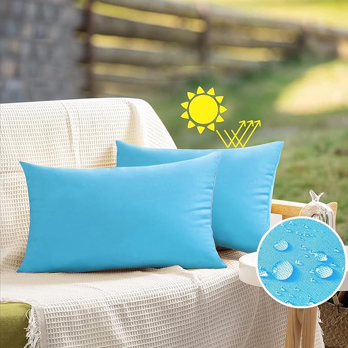VAKADO Outdoor Waterproof Throw Pillow Covers Decorative UV Outside Patio Furniture Cushion Cases Decor for Garden Bench Porch Couch Tent Pool 12x20 Pack of 2 (Sky Blue)