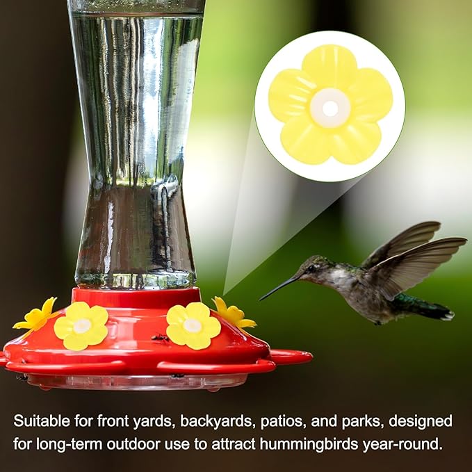 M METERXITY 32-Pack Hummingbird Feeder Replacement Flowers, Plastic Pet Hummingbird Feeding Parts Feeding Ports for Outdoor Hanging Feeders, Bees Guards [Yellow]