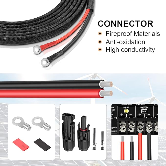 10 Gauge Battery Cable 8FT, 10 AWG Battery Cable for Automotives, RVs, Motorcycles, Marines and Solar Panels (10AWG 8FT)