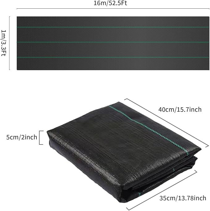 Weed Barrier Landscape Fabric Heavy Duty, Garden Weed Barrier Fabric 3.3 Ft X 52.5 Ft Geotextile Fabric Weed Block Gardening Mats Soil Erosion Control and UV Stabilized (2, Black)