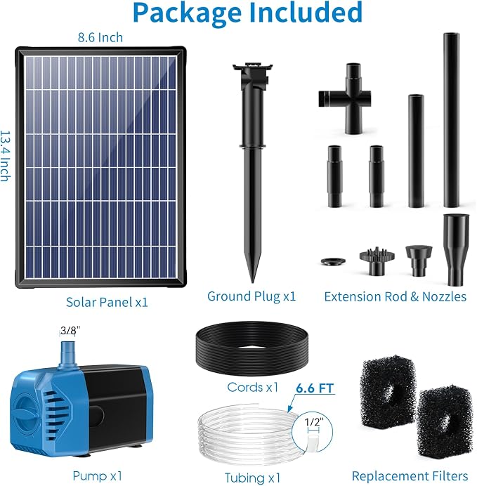 Antfraer Solar Fountain Pump 12W, Solar Water Pump 160GPH Flow Adjustable, Solar Pond Pump with 16.5Ft Cord & PVC Tubing for Pond Small Pond Garden Waterfall Backyard Hydroponics Water Features