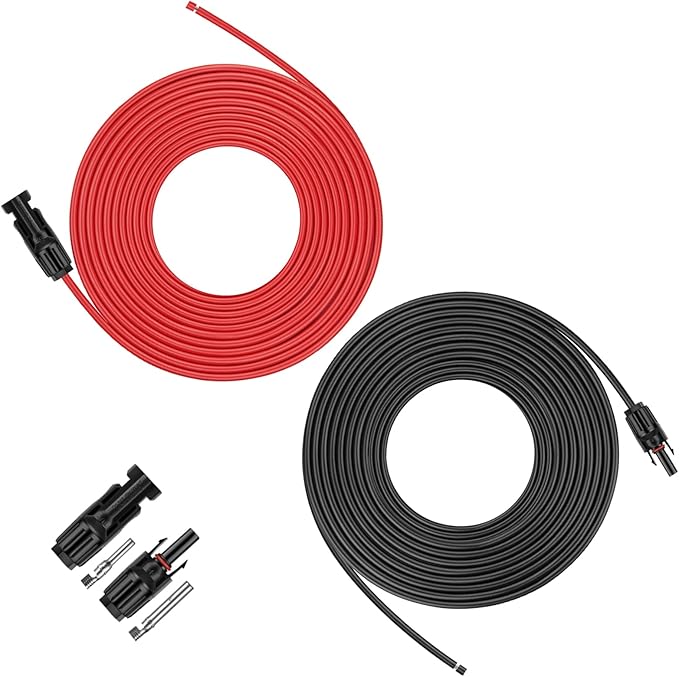 iGreely Solar Panel Extension Cable - 30 Feet 10AWG(6mm²) Solar Extension Cable with Female and Male Connector Solar Panel Wire Adapter (30FT Red + 30FT Black)