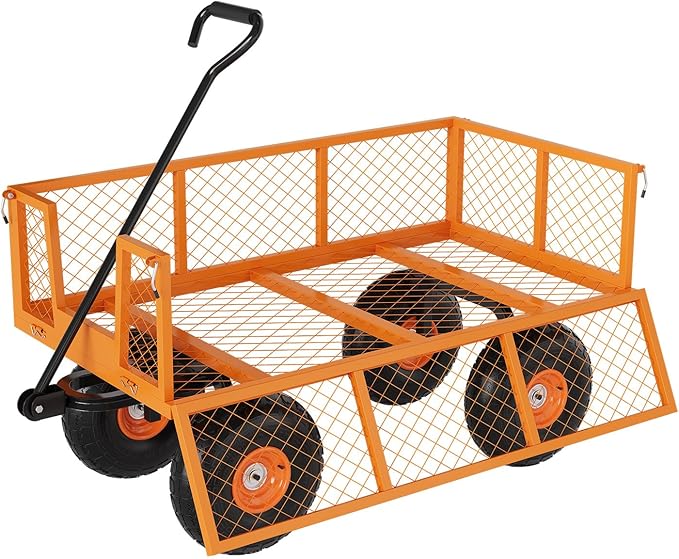 GarveeLife Heavy Duty Steel Garden Cart 500 LBS Capacity 3 in 1 Pullable Garden Wagon with 10 in Wheels for Gardening Soil, Tools, and Plant Transport