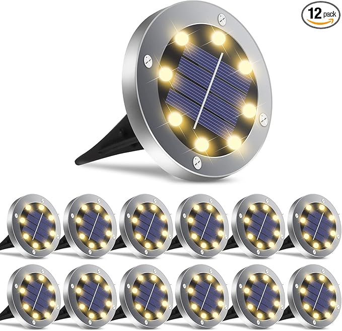 OULONGER Solar Lights Outdoor Waterproof, 12 Pack Solar Ground Lights with Large Capacity Battery, High Efficiency Solar Powered Lights for Outdoor Garden, Patio, Pathway and Yard (Warm Light)
