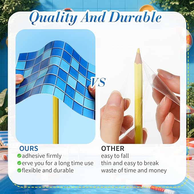 Yexiya 6 Pcs PVC Pool Repair Patches 8.45x5.51 Inch - Heavy-Duty Vinyl Adhesive Patch Kit for Above Ground Pools, Air Mattress, Inflatable Boats, Tents (Plaid,Lake Blue)