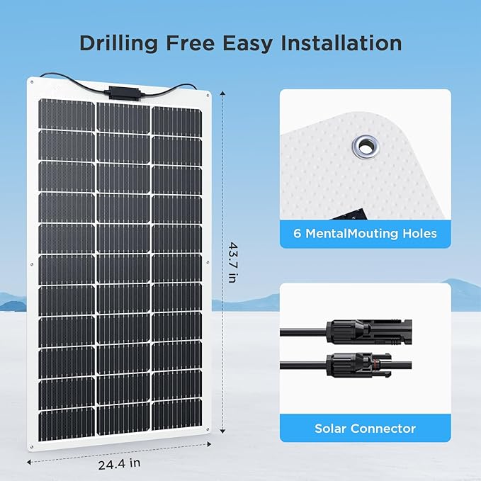 100W Ultra-Thin Flexible Solar Panel 12V, 11BB 23% High-Efficiency ETFE Monocrystalline Panel, 240° Bendable Design for Curved Surfaces, Travel Trailer, RV, Marine, Camping