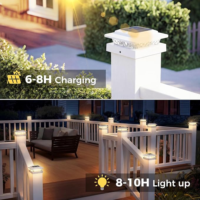 kolpop 4x4 Solar Post Cap Lights Outdoor 12Pack- 3 Color Temperatures&2 Level Brightness, IP65 Waterproof, 16 LED Fence Deck Post Light Solar Powered Only for 4×4/3.5×3.5 Wood/Vinyl Posts(White)