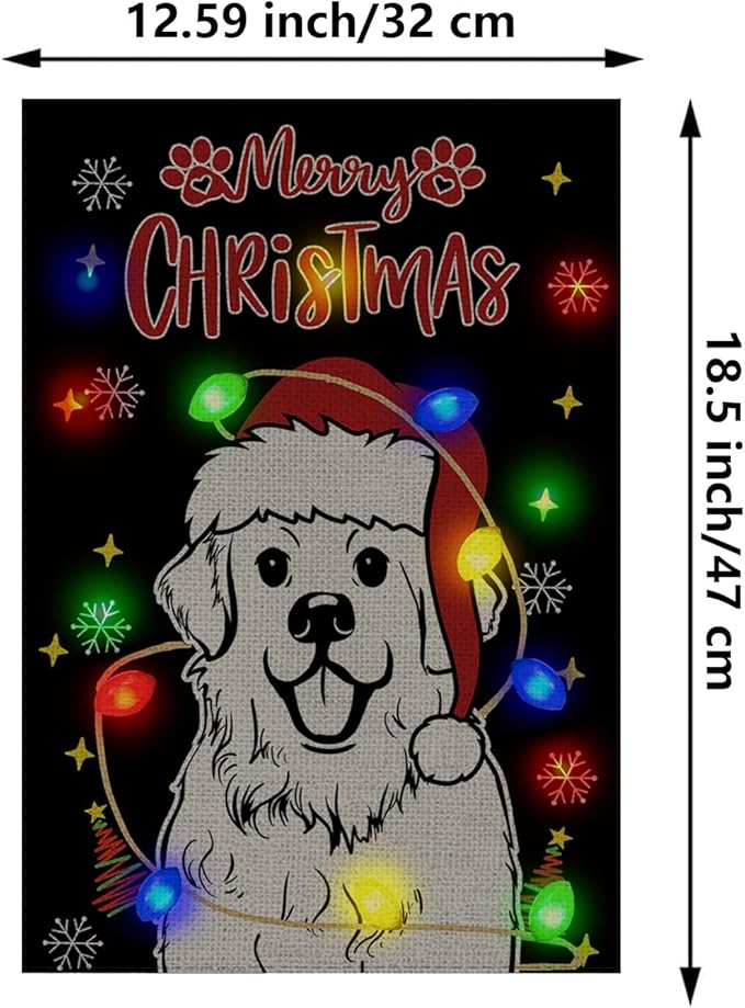 Christmas Dog Garden Flag - Led Great Pyrenees Christmas Decor for Outside, Welcome Garden Flags Double-Sided for Seasonal Winter Farmhouse Yard Lawn Decoration Gifts 12x18 inches