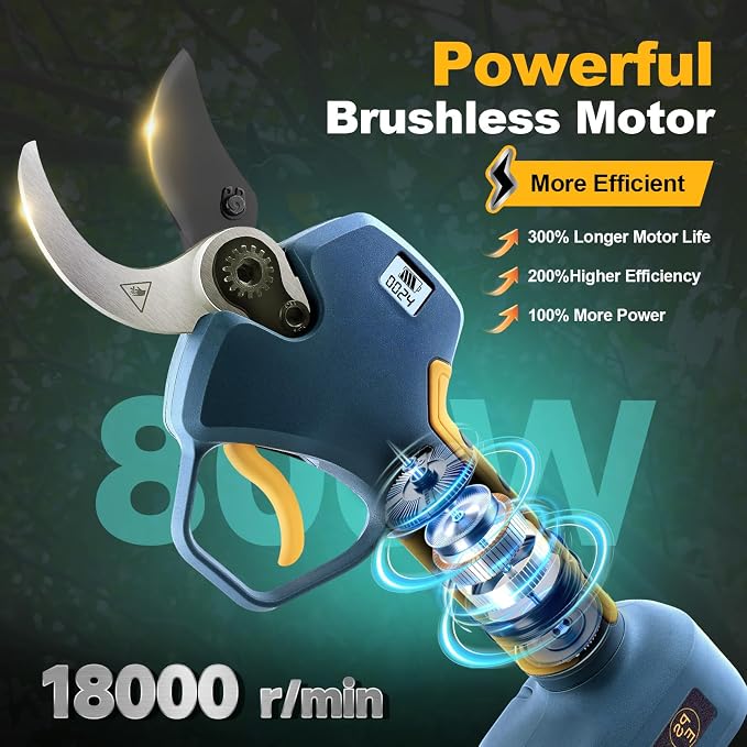 2-in-1 Pole Pruning Shears Cordless, 40mm Electric Pruner with Extension Pole, Dual Battery, Compatible with Makita battery, 14.7FT High Reach Tree Trimmer, No Ladder Needed for Orchard