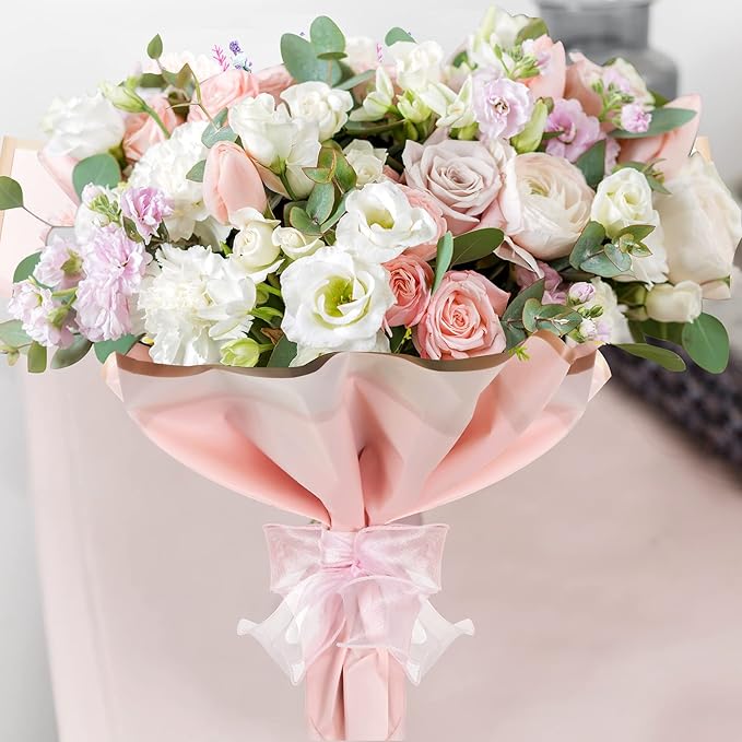 Fainne 100 Sheet Flower Wrapping Paper Bouquets Floral Wrapping Paper Bulk Waterproof Korean Florist Bouquet Supplies Gift for Mother's Day Graduation Wedding, 22.8x22.8 Inch, 5 Colors(Elegant Colors)