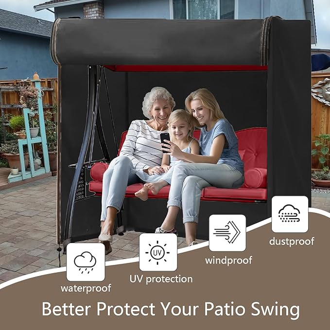 FLYMEI Outdoor Swing Cover 3 Triple Seater Hammock Cover for Porch Swing Canopy Glider Chair and Other Patio Furniture, Waterproof Windproof All Weather Protection, 87'' (L) x 49''(W) x 67''(H)