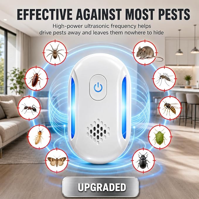 Ultrasonic Pest Indoor Repeller, Repellent for Mouse, Rats, Roaches, Ants, Spiders, Bugs, Plug-in Home Device, 2 Mode Switching (6 Pack)