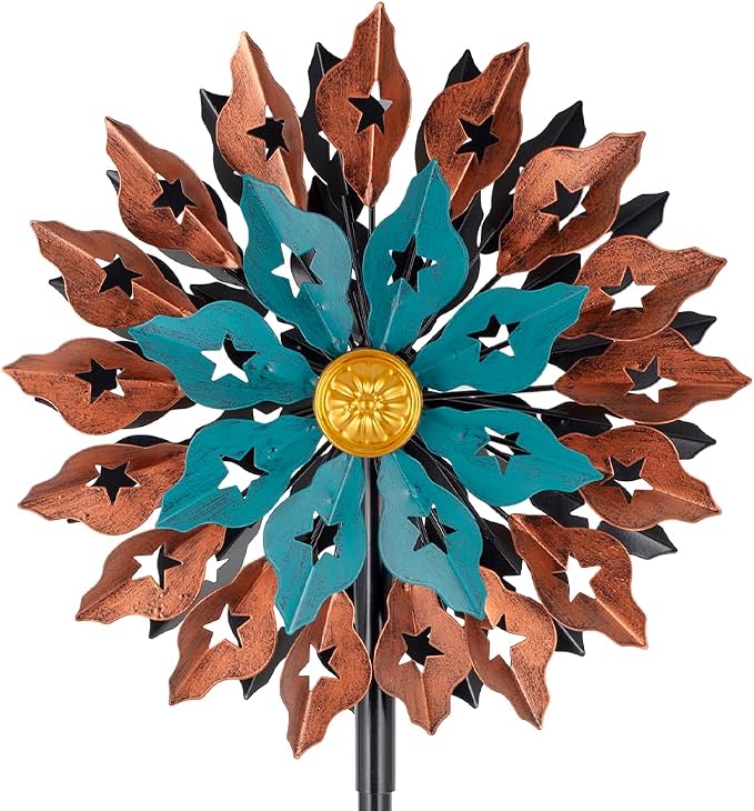 Viveta Kinetic Wind Spinner, 13" Dia Metal Wind Sculptures, 360 Degrees Rotating Windmill for Yard and Garden
