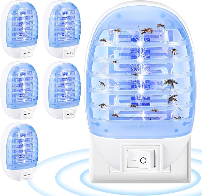 2026 6Pack Bug Zapper Indoor Plug in Mosquito Zapper Indoor,Baby Secure Mosquito Killer for Nursery&Bedroom,Fruit Fly Zapper Insect Killer with 365nm Blue Light,Plug in Gnat Killer for Kitchen&Plant