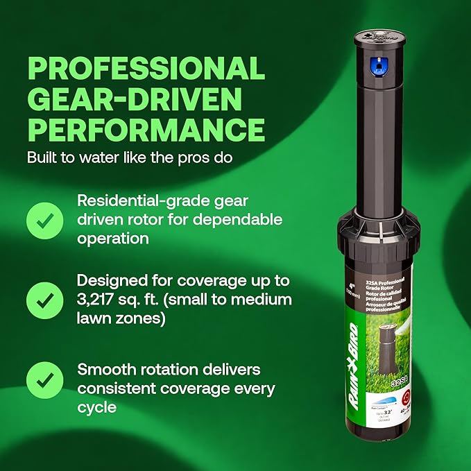 Rain Bird 32SA Simple Adjust Gear Driven Rotor Sprinkler Head, 2 Pack - with 1/2 inch Inlet - Water Efficient 4 inch Pop Up Lawn Sprinkler, Adjustable 40-360 Degree Spray Arc and 19-32 ft Radius
