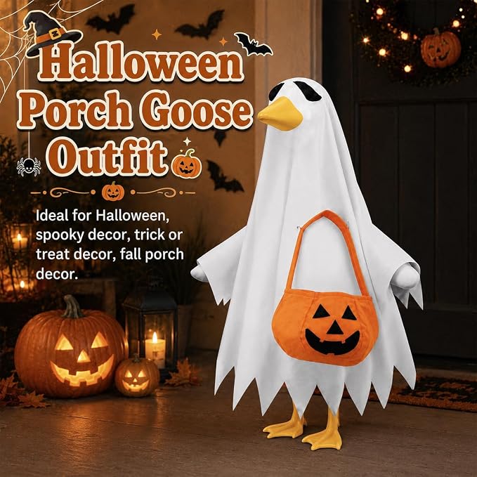 Halloween Porch Goose Outfits Clothes, Pumpkin Party Decor Gifts Lawn 23 inch Porch Goose Costume Clothing for Patio Yard