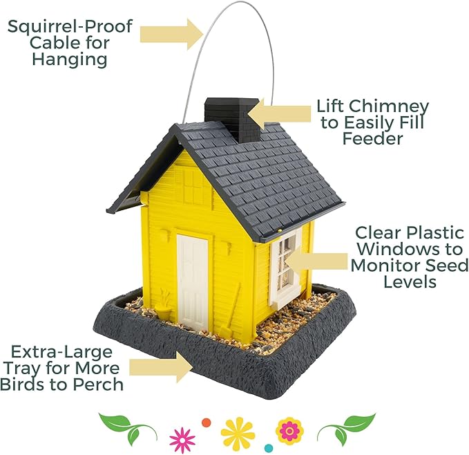 North States Village Collection - Fiesta Yellow Cottage Bird Feeder: Hanging Bird Feeder for Outdoors, Holds 5 Pounds of Seed