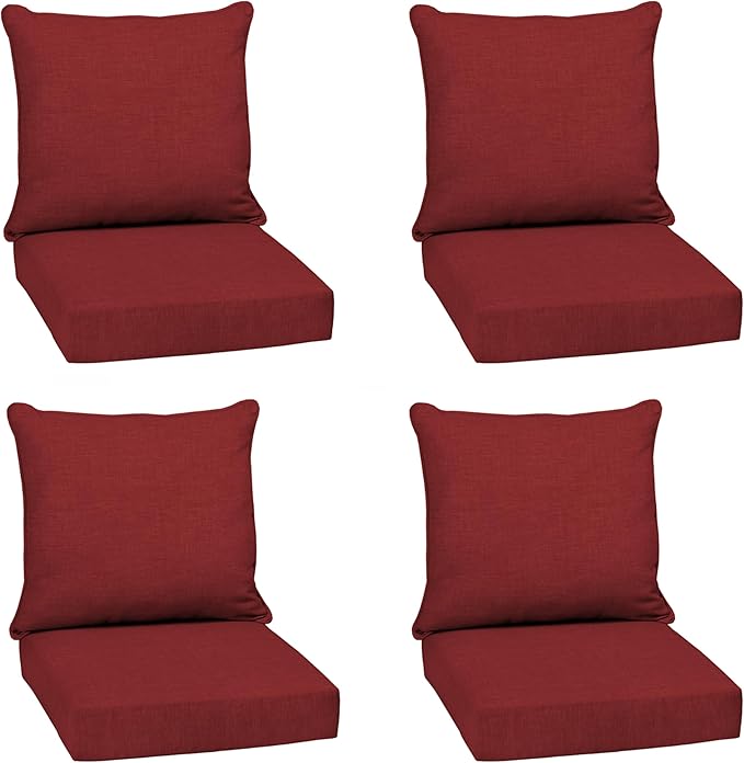 Arden Outdoor Deep Seat Cushion Set (4-Pack), 24 in x 24 in, Weather-Proof, Rain-Proof, Fade Resistant Patio Cushion for Chair, Sofa, and Couch Ruby Red Leala