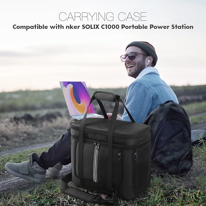 Power Station Carrying Case Compatible with Anker SOLIX C1000 / Gen 2 Portable Power Station Generator Protective Shoulder Bag Cover with Pocket for Outdoor Travel Camping Charging Accessories
