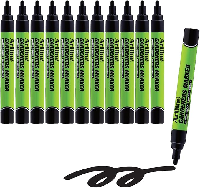 Artline Gardeners Markers | Professional Series | For Use On Plants, Labels, and More | UV Resistant | Waterproof | EKPR-GDM | 2.3mm Bullet Tip | Pack of 12 | Black