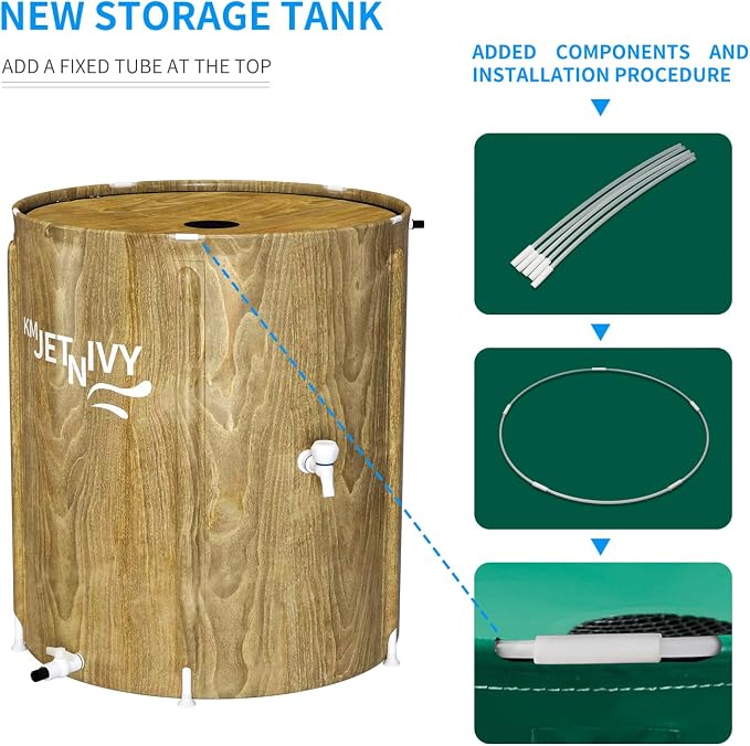 Rain Barrel Upgrade Anti-Collapse Collapsible Rainwater Collection System,Portable Water Storage Tank,Garden Water Catcher(Brown Mutil,50G)