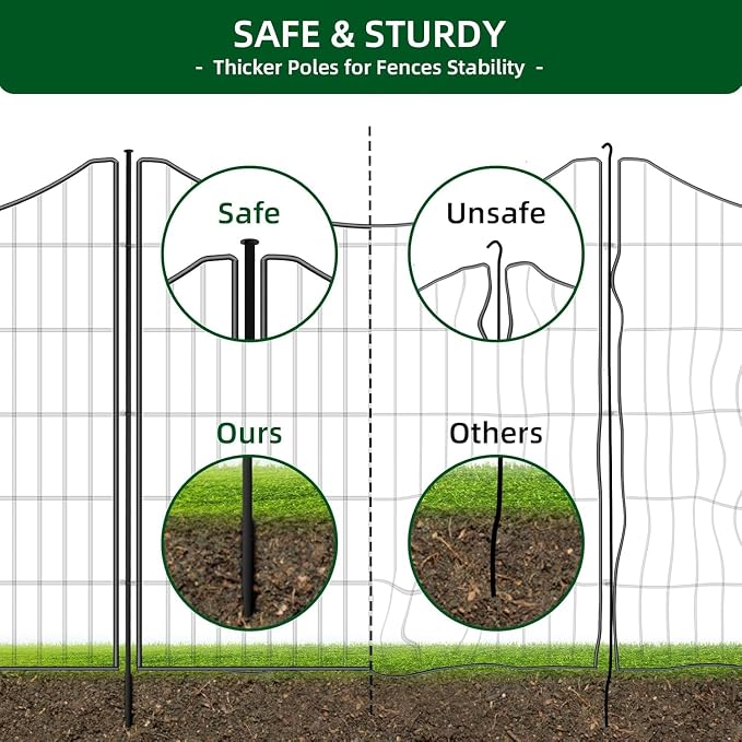 12 Panels No Dig Decorative Fence with Gate, 42 in(H) X 27 ft(L) Tall Garden Fence Animal Barrier, Rustproof Metal Wire Edging Border, Temporary Dog Blocker for Outdoor, Yard, Patio