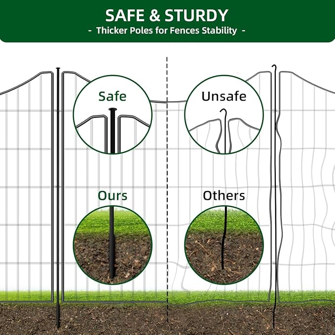 18 Panels No Dig Decorative Fence with Gate, 33 in(H) X 40.5 ft(L) Tall Garden Fence Animal Barrier, Rustproof Metal Wire Edging Border, Temporary Dog Fencing for Outdoor, Yard, Patio