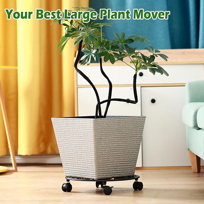 14 Inch Rolling Plant Stand with Wheels Metal Plant Caddy with Wheels Heavy Duty Round Plant Stand Indoor Iron Plants Rollers for Plants, Plant Dolly Planter on Wheels 1 Pack