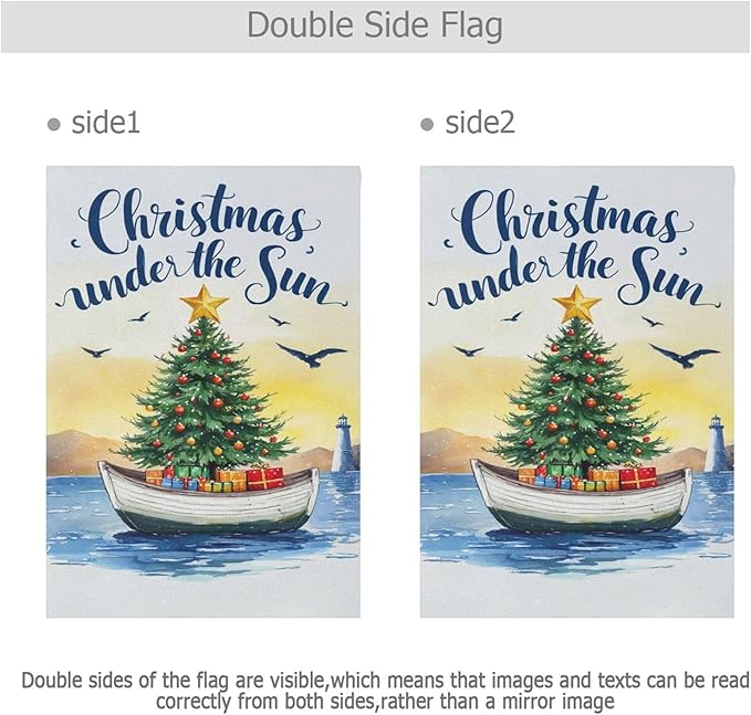 Christmas Beach Time House Flag 28x40 Inch Double Sided Outside Winter Tree Xmas Seasonal Yard Outdoor Flag Banner for Garden Lawn Patio Holiday Decorations