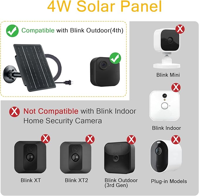 Zivif USB C Solar Panel for Blink Camera, 4W Solar Power Charger Compatible with Blink Outdoor 4 (4th Gen) Camera, with Adjustable Mount, 9.84ft Charging Cable