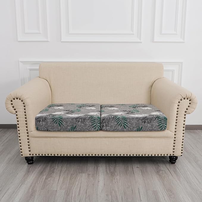 FORCHEER Waterproof Patio Cushion Covers, Floral Printed Stretch Outdoor Cushion Covers for Patio Furniture, Wicker Chair Cushion Covers Set of 2
