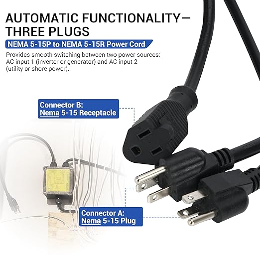 AC120V 15Amp Automatic Transfer Switch, Generator ATS Auto Transfer Switch (NEMA 5-15P/R)
