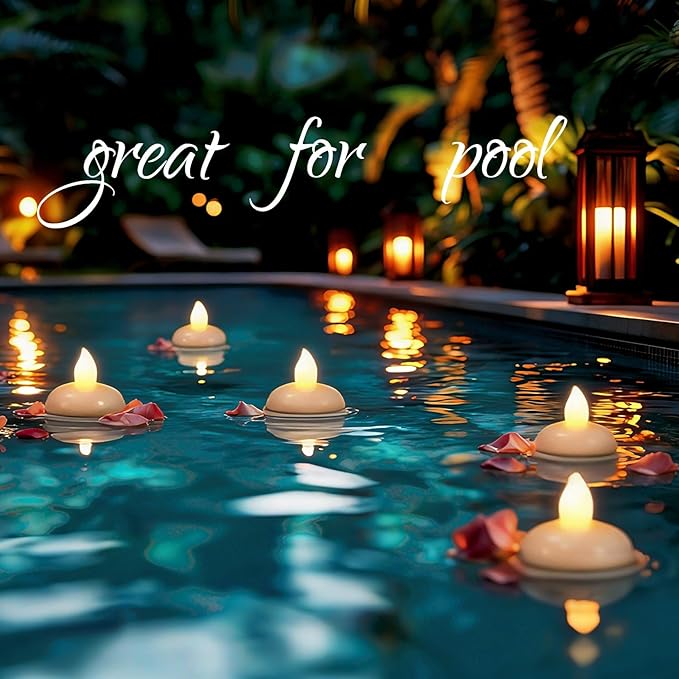 24 Pack Flameless Floating Candles and Floating Artificial Flower Led Battery Operated Waterproof Tea Lights for Vases Centerpieces at Wedding, Party, Pool Decor Pink