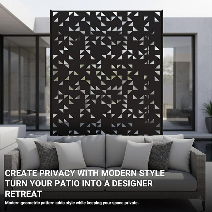 Metal Privacy Screen Outdoor 6FT – Laser-Cut Geometric Mosaic Decorative Steel Panel, Weather-Resistant Freestanding Rustproof Privacy Wall Divider for Patio, Garden, Deck & Balcony