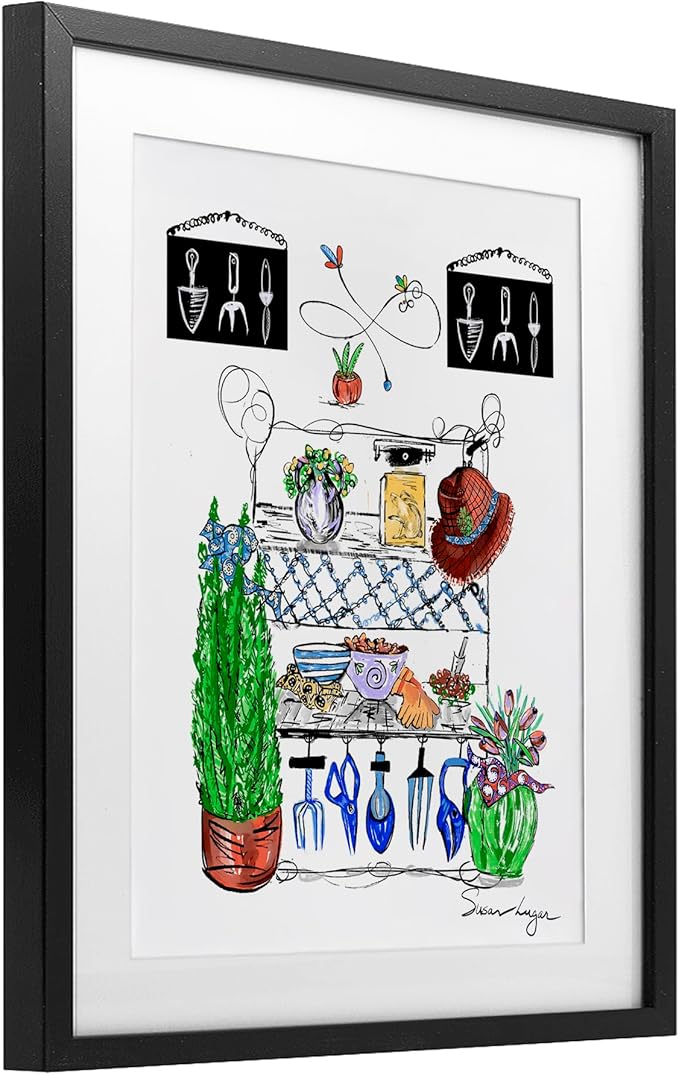 Stupell Industries Spring Gardening Potting Shed Black Framed Print Under Glass design by Susan Lugar, 21 x 17